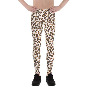 Orange Leopard Print Men's Leggings, Leopard Animal Print Best Premium Running Tights For Men - Made in USA/EU/MX