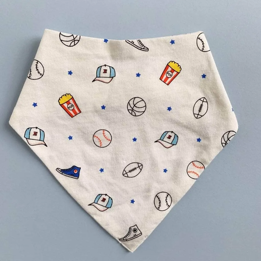 Organic Baby Bib Kerchief Reversible - Sports All Over Print