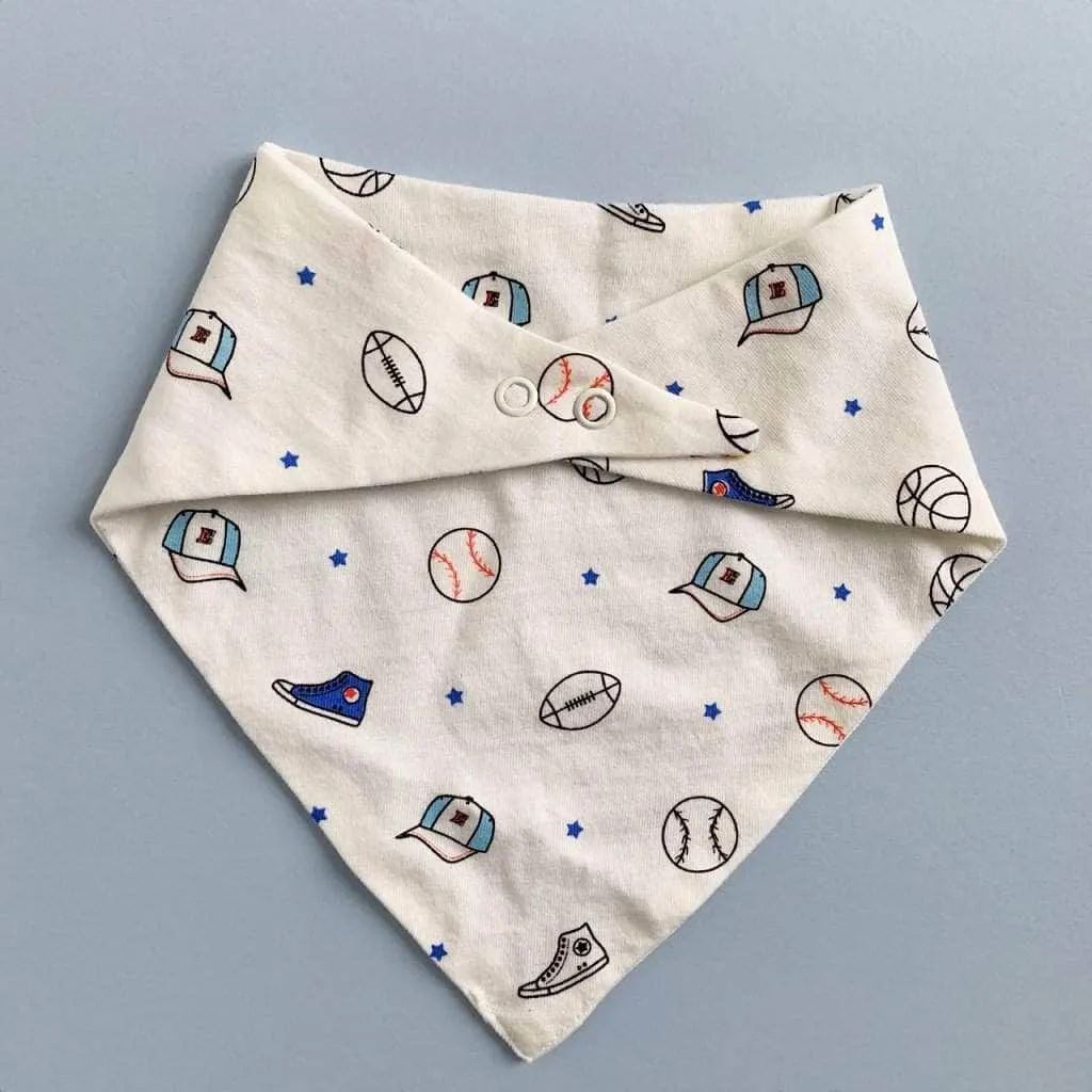 Organic Baby Bib Kerchief Reversible - Sports All Over Print