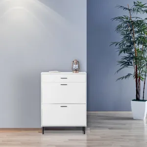 Organize in Style: Modern Freestanding Shoe Cabinet with Drawers & Metal Legs for Entryway Storage