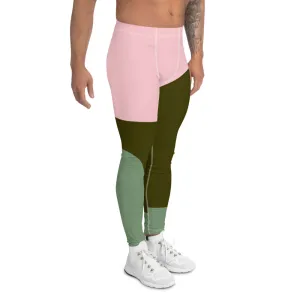 Pink Green Abstract Men's Leggings, Abstract Artsy Designer Meggings Compression Tights-Made in USA/EU