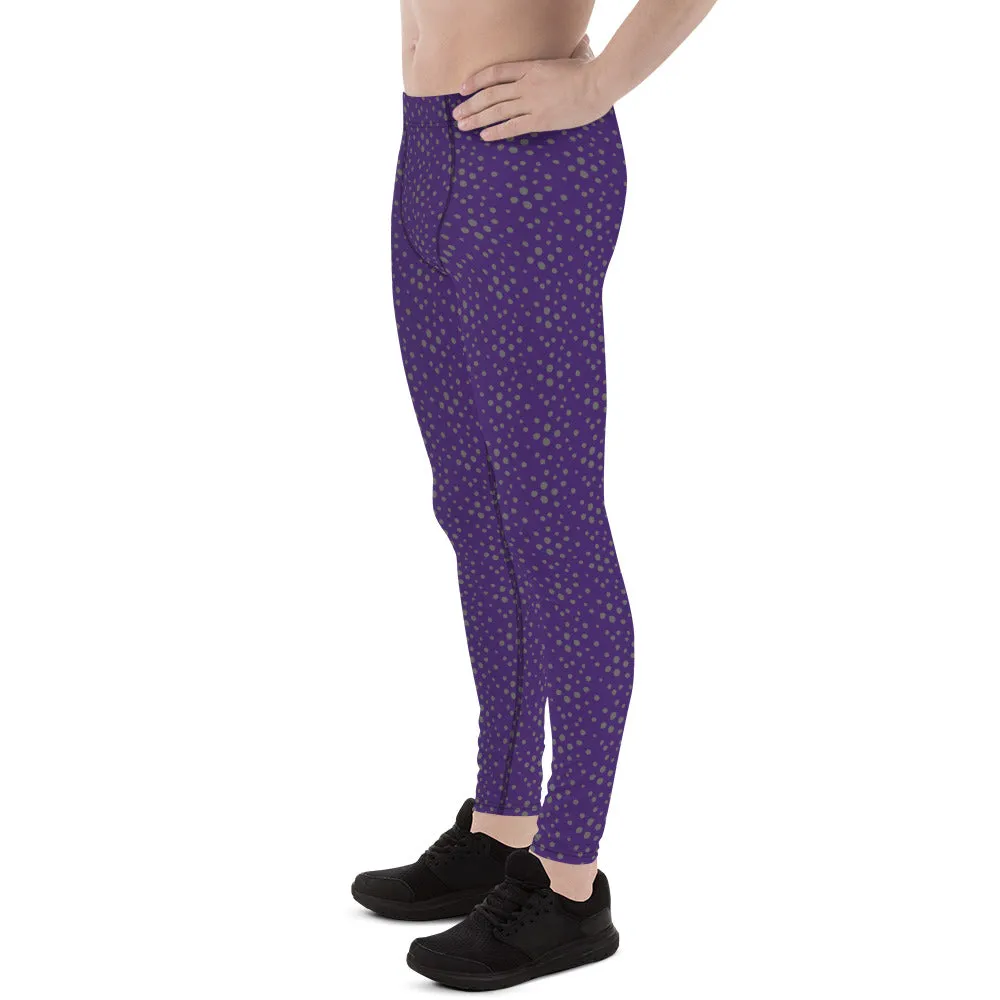 Purple Dotted Men's Leggings, Dots Pattern Designer Running Compression Tights For Men - Made in USA/EU/MX