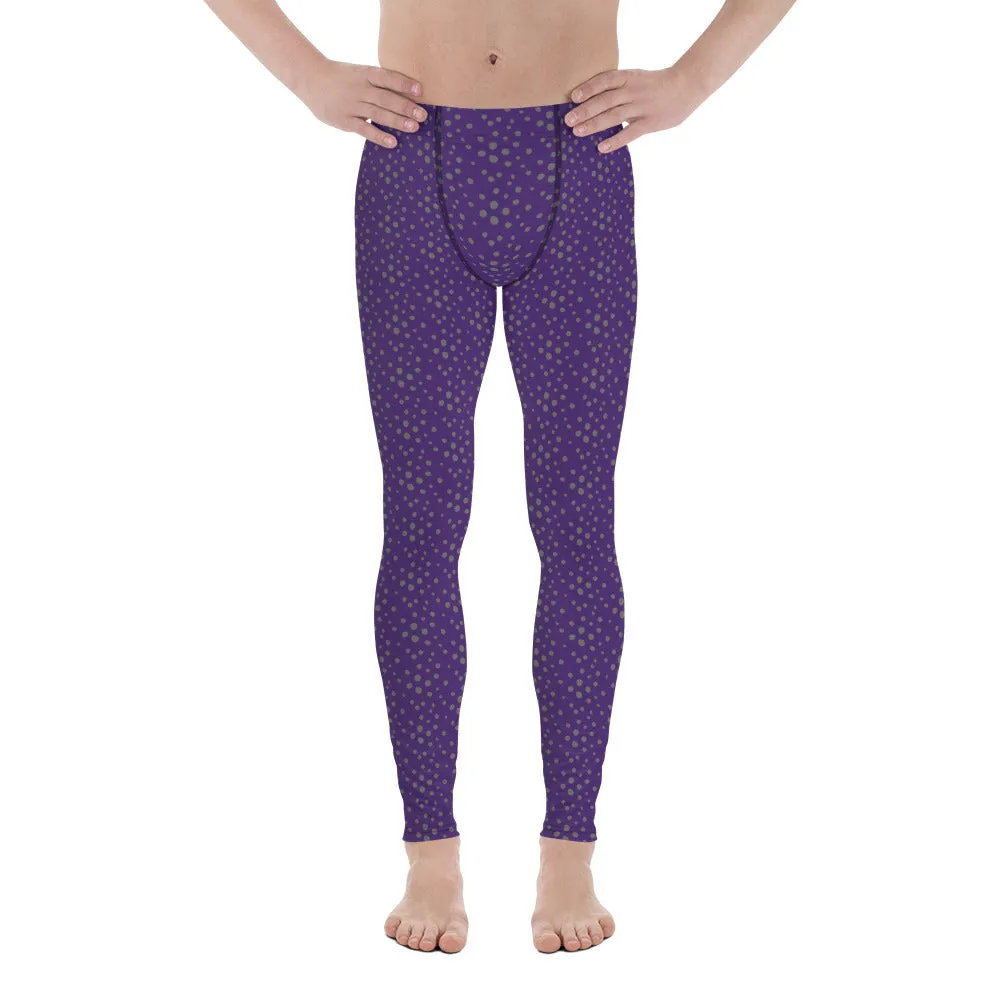 Purple Dotted Men's Leggings, Dots Pattern Designer Running Compression Tights For Men - Made in USA/EU/MX