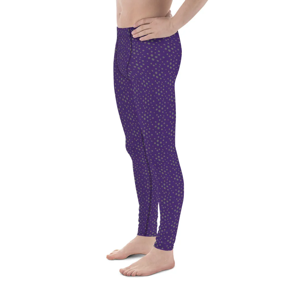 Purple Dotted Men's Leggings, Dots Pattern Designer Running Compression Tights For Men - Made in USA/EU/MX