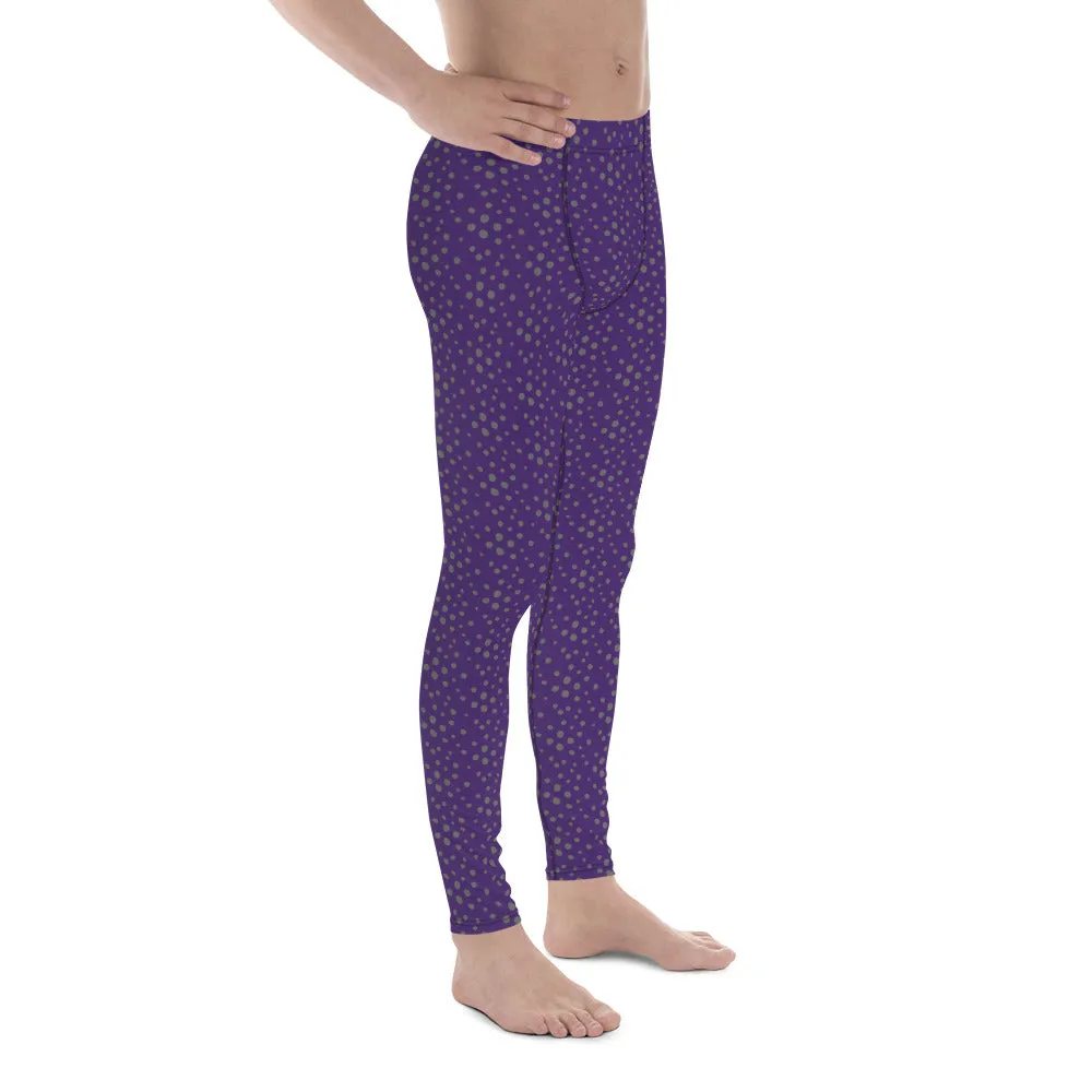 Purple Dotted Men's Leggings, Dots Pattern Designer Running Compression Tights For Men - Made in USA/EU/MX