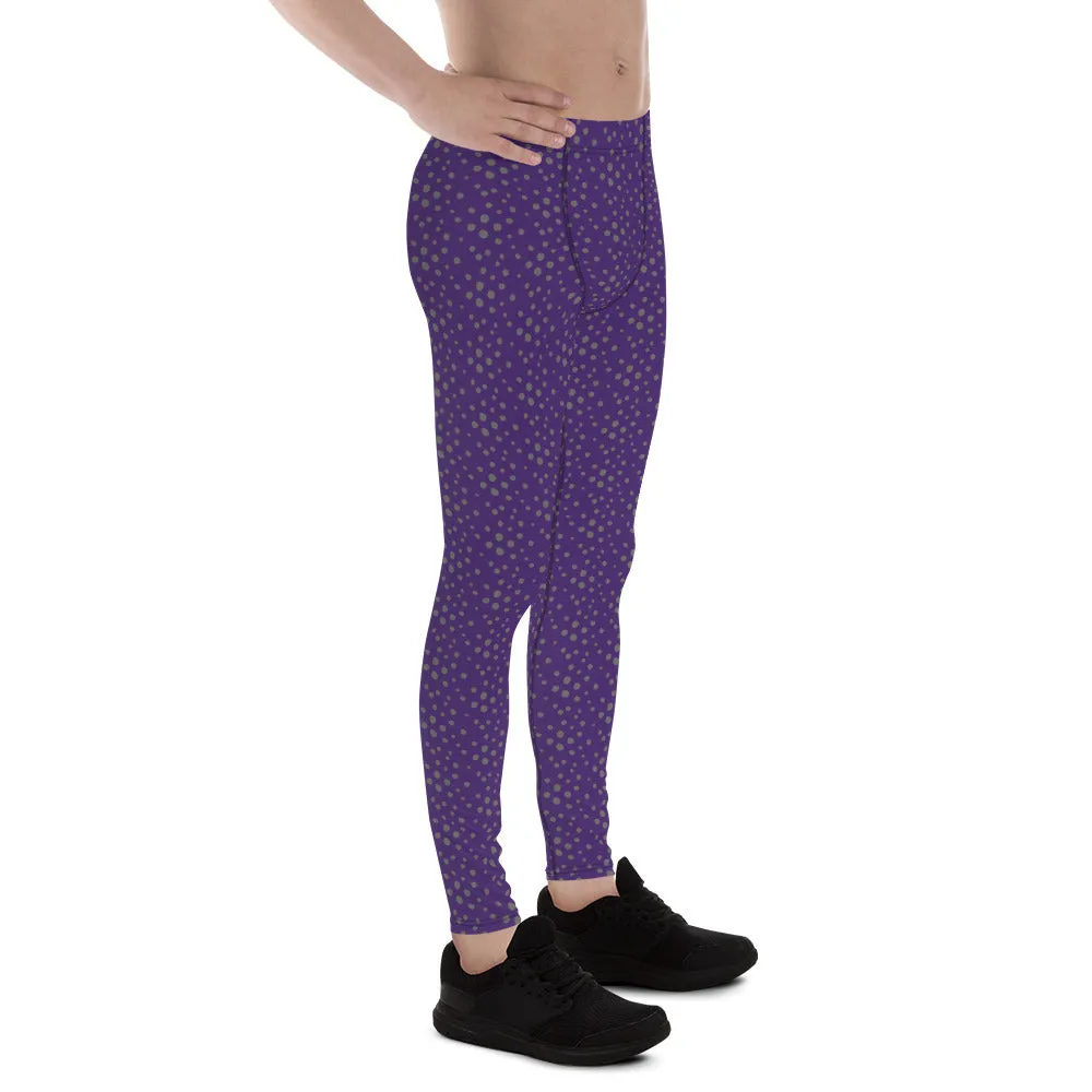 Purple Dotted Men's Leggings, Dots Pattern Designer Running Compression Tights For Men - Made in USA/EU/MX