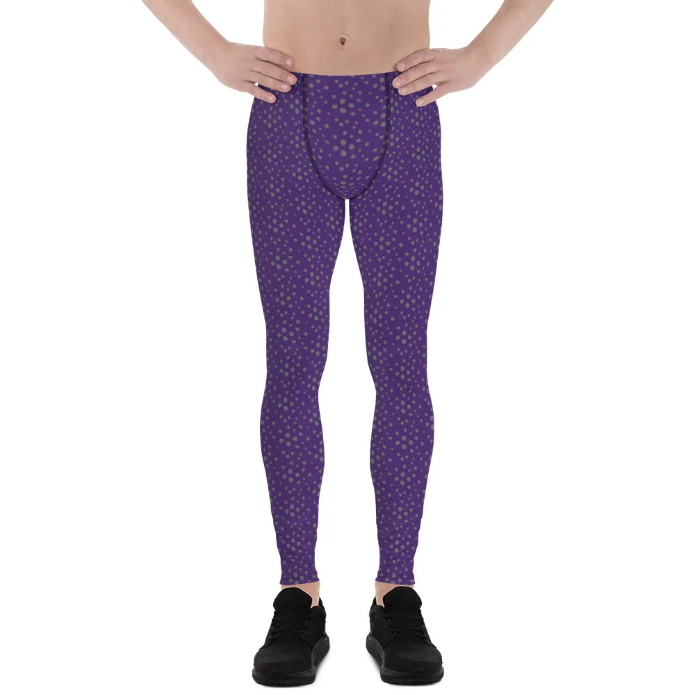 Purple Dotted Men's Leggings, Dots Pattern Designer Running Compression Tights For Men - Made in USA/EU/MX