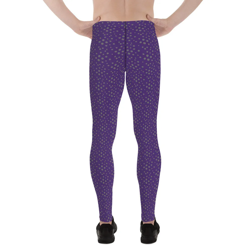 Purple Dotted Men's Leggings, Dots Pattern Designer Running Compression Tights For Men - Made in USA/EU/MX