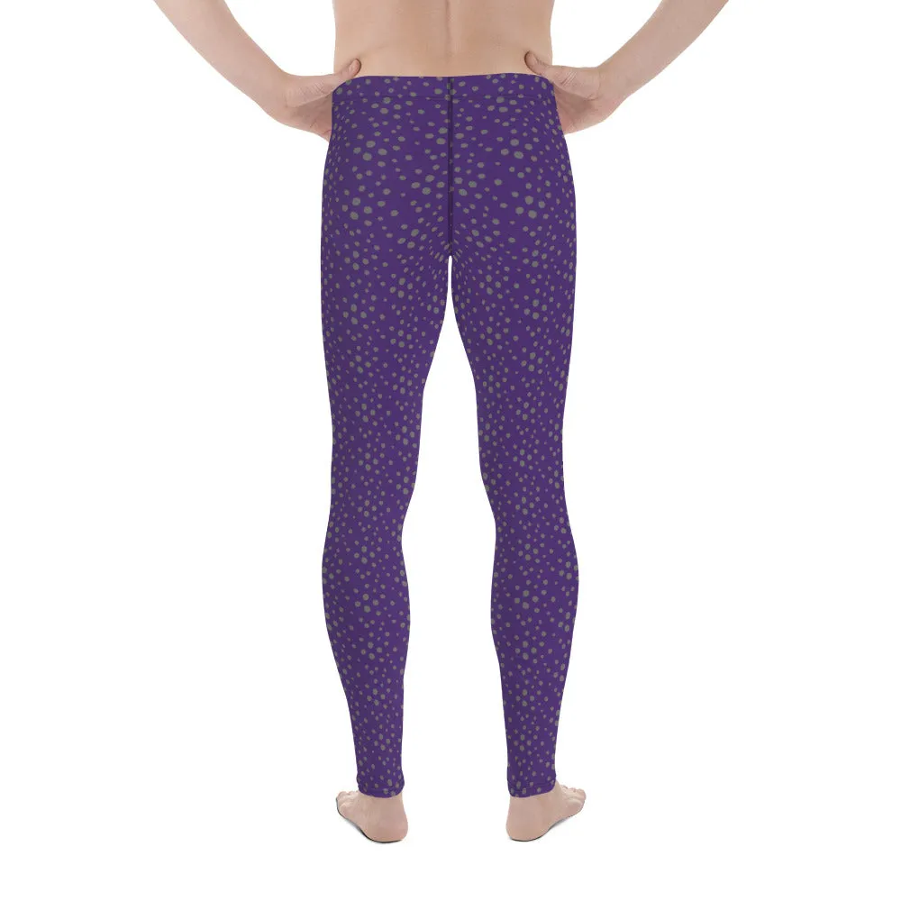 Purple Dotted Men's Leggings, Dots Pattern Designer Running Compression Tights For Men - Made in USA/EU/MX