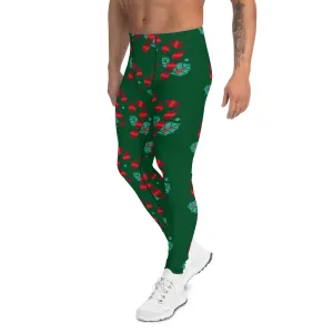 Red Candy Cane Meggings, Green and Red Colorful Christmas Candy Cane Style Gym Tights For Men - Made in USA/EU/MX