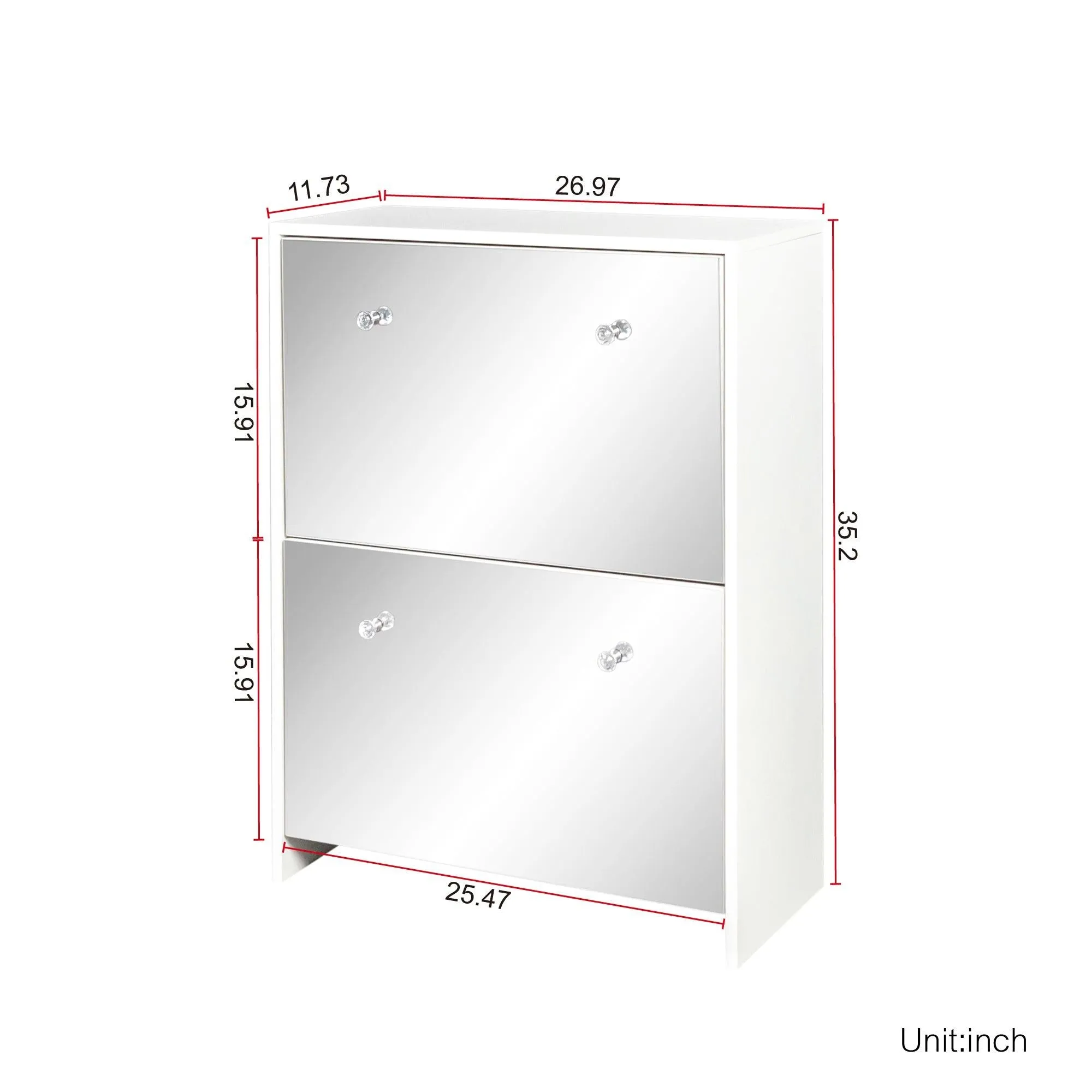 Shoe Cabinet with mirror, 2-TiersShoeStorage Cabinet with Doors for Entryway