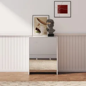 Shoe Cabinet with mirror, 2-TiersShoeStorage Cabinet with Doors for Entryway