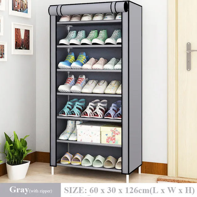 Simple Dustproof Shoe Cabinet Nonwoven Home Dorm Assembled Shoe Storage Organizer Enteryway Zipper Closure Shoe Rack Shoe Shelf