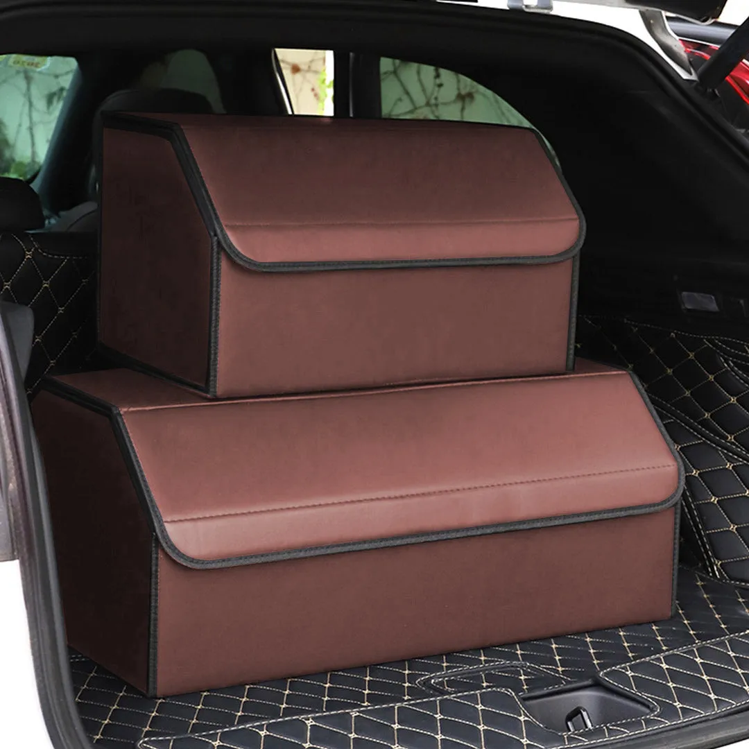 SOGA Leather Car Boot Collapsible Foldable Trunk Cargo Organizer Portable Storage Box Coffee Large