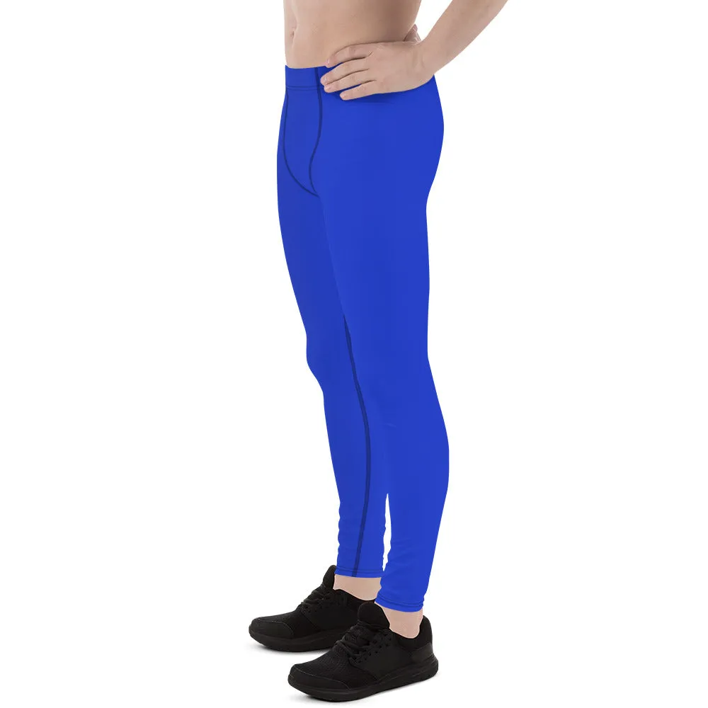 Solid Color Blue Men's Tights, Running Leggings & Run Tights Meggings Activewear Pants