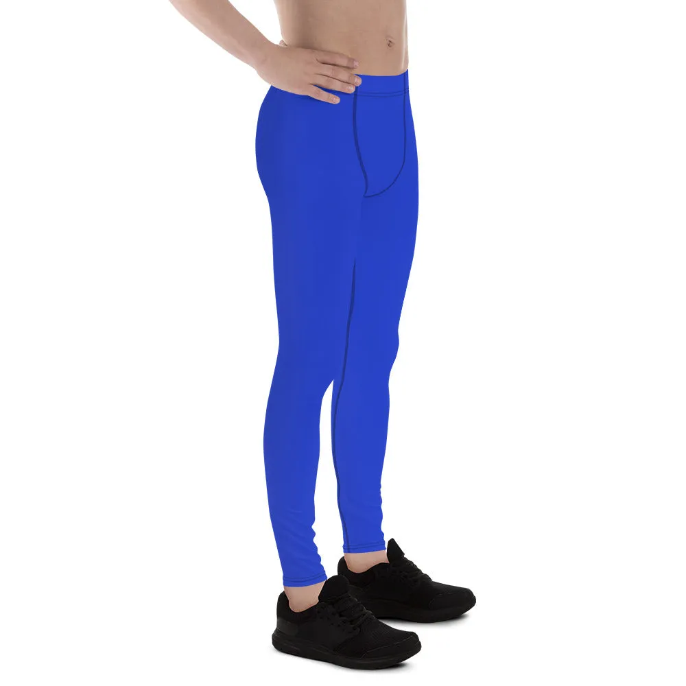 Solid Color Blue Men's Tights, Running Leggings & Run Tights Meggings Activewear Pants