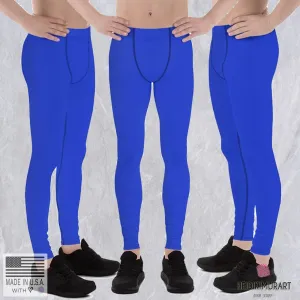 Solid Color Blue Men's Tights, Running Leggings & Run Tights Meggings Activewear Pants