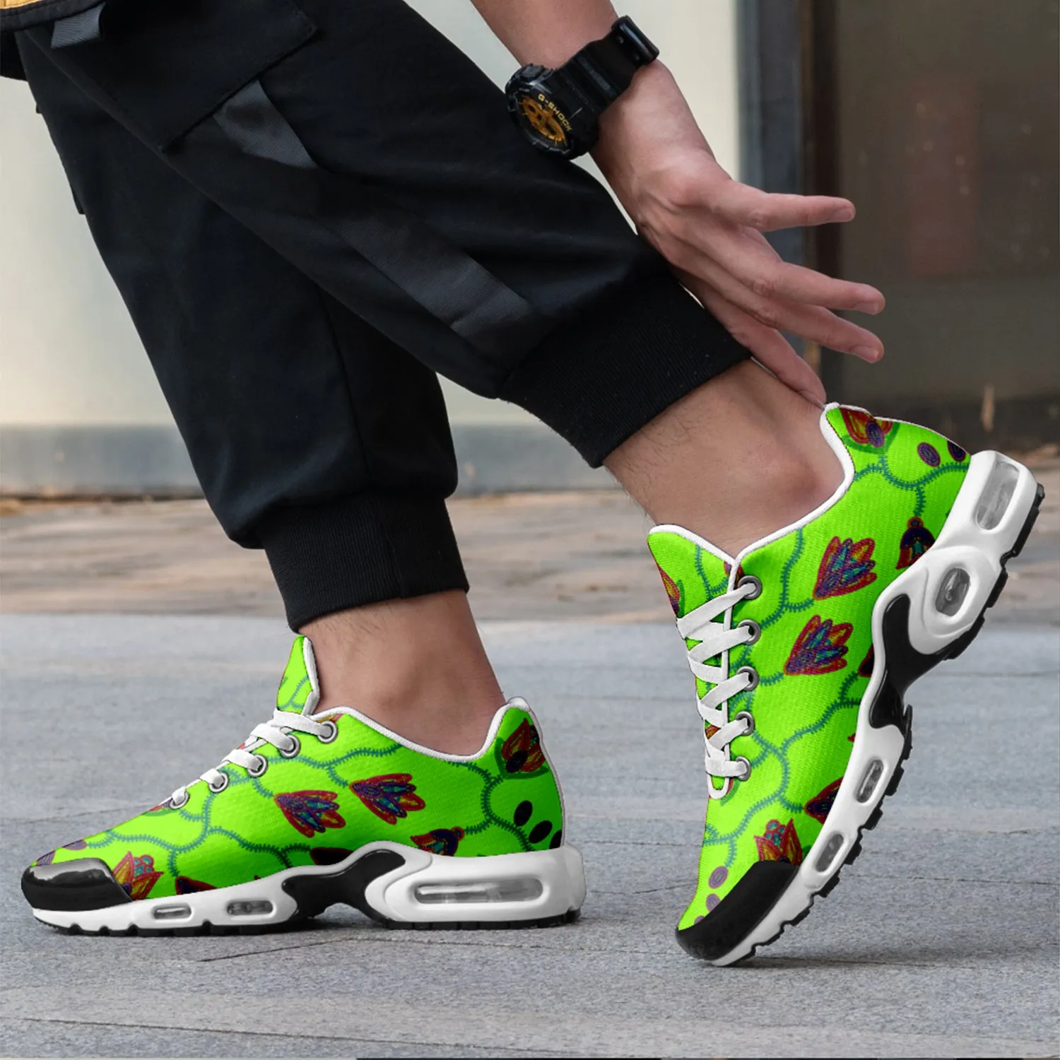 Spring Blossoms on Neon Green Niowaa Air Cushion Shoes