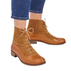 Tailor Made Handmade Premium Quality Brown Leather & Suede, Lace Up Oxford High Ankles Womens Custom Boots