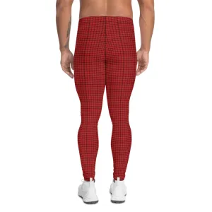 Tartan Print Men's Leggings, Red Plaid Print Men Compression Run Tights-Made in USA/EU