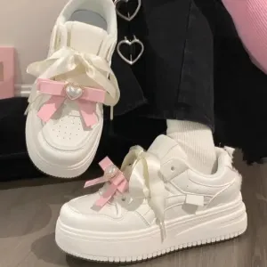 TAVIMART  -  Kawaii White Women's Sneakers Sports Shoes Flats Spring Summer 2024 Tennis Female Platform Vulcanize Skateboard Korean Footwear