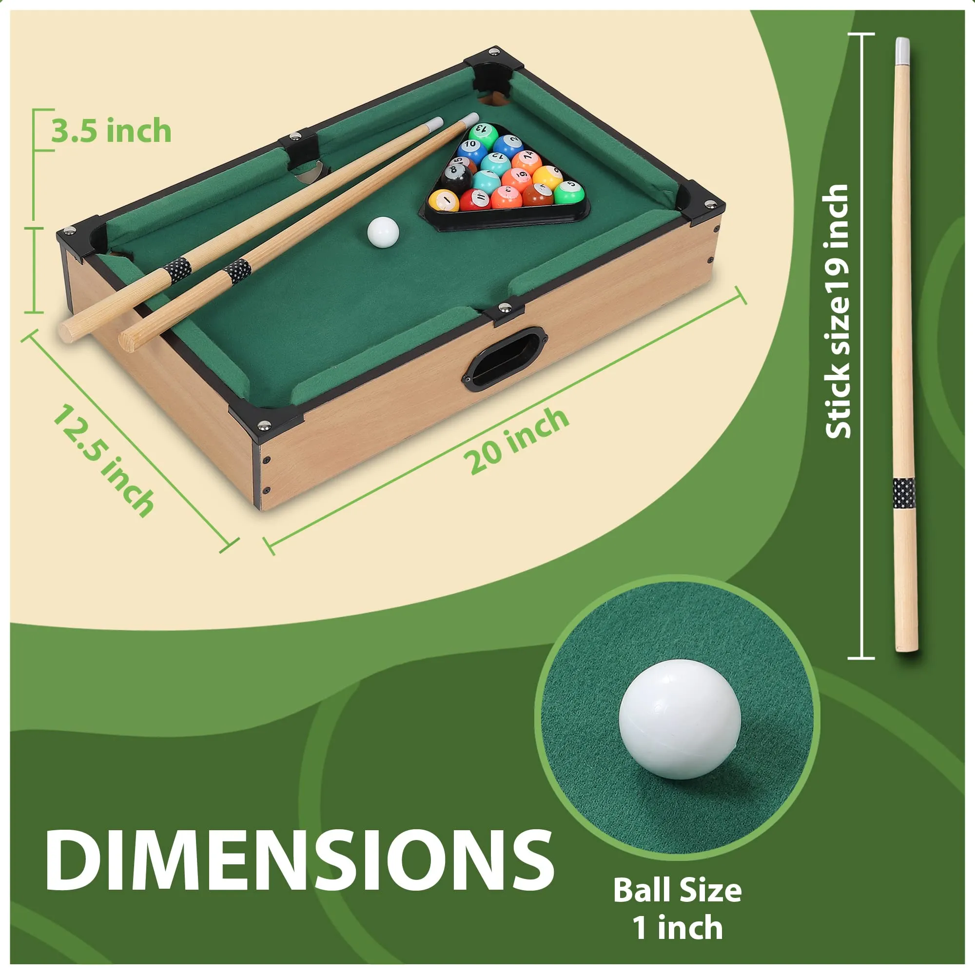 ToyMart Wooden Mini Table Top Snooker Table/Billiard Pool Table Game with 2 Sticks & 16 Balls for Kids