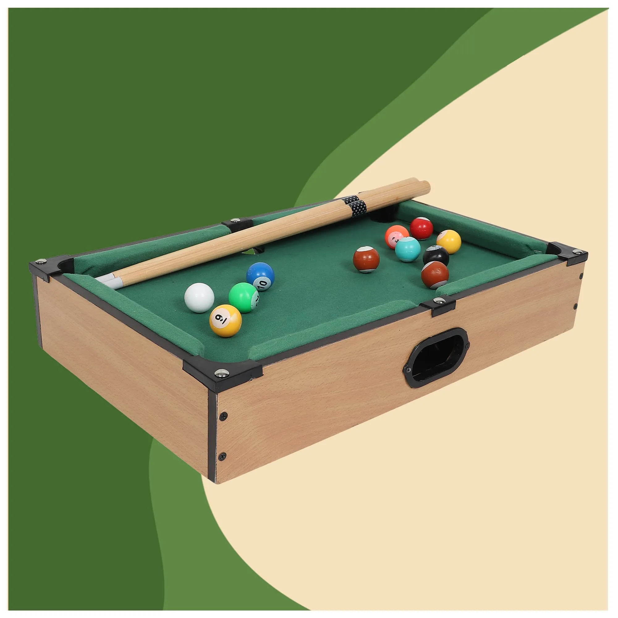 ToyMart Wooden Mini Table Top Snooker Table/Billiard Pool Table Game with 2 Sticks & 16 Balls for Kids