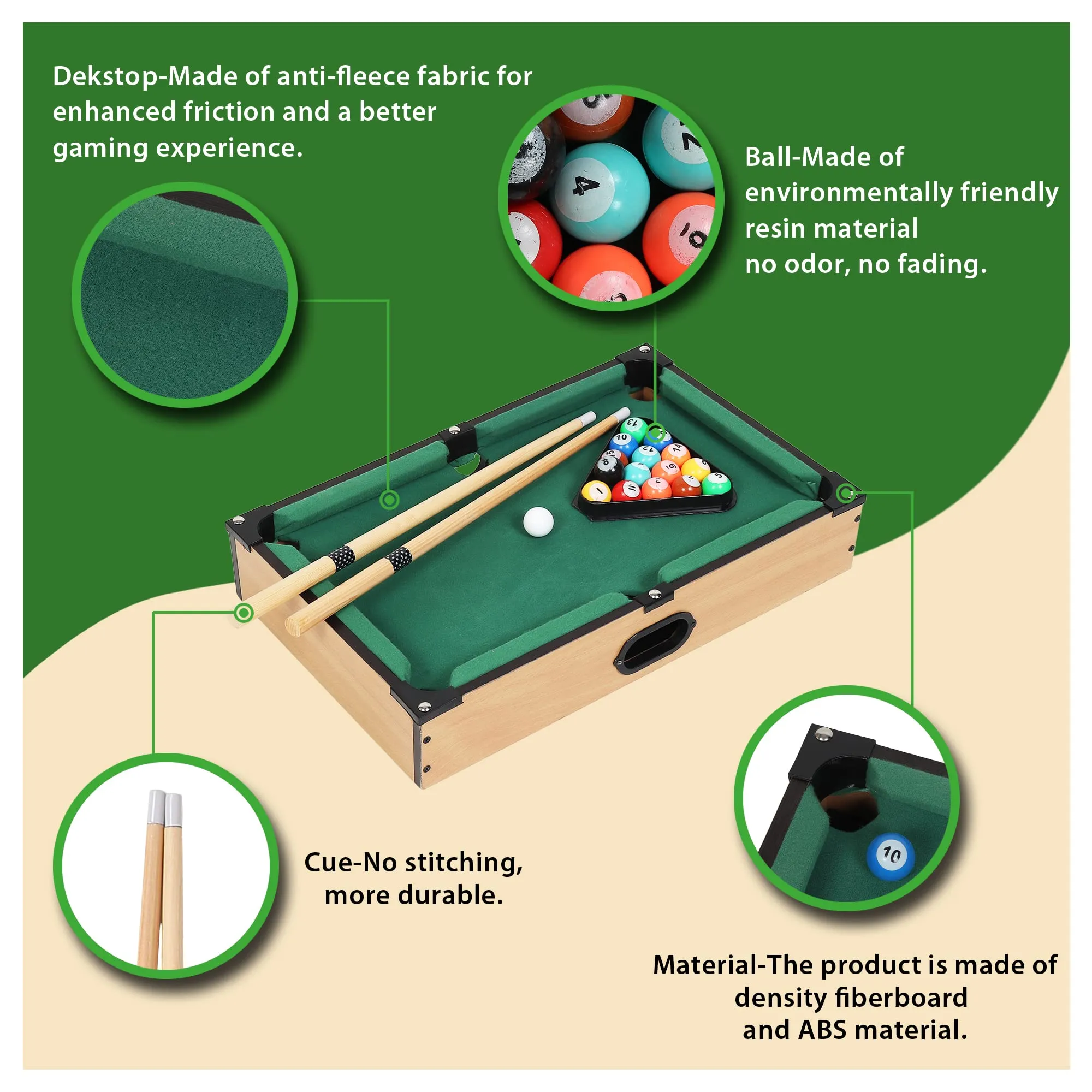 ToyMart Wooden Mini Table Top Snooker Table/Billiard Pool Table Game with 2 Sticks & 16 Balls for Kids