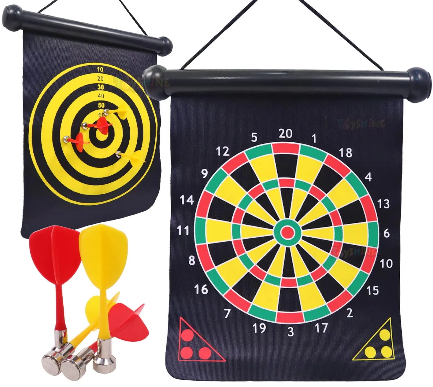 Toyshine Magnetic Double Sided Foldable Dart Board Game with 4 Colourful Non Pointed Darts for Kids, Multi Colour, 10-Inch SSTP- Model B