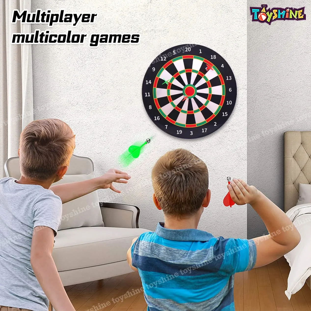 Toyshine Round Magnetic Dartboard Board Game Set - Bullseye Dartboard,13 Inch Board with 6 pcs Safe Darts