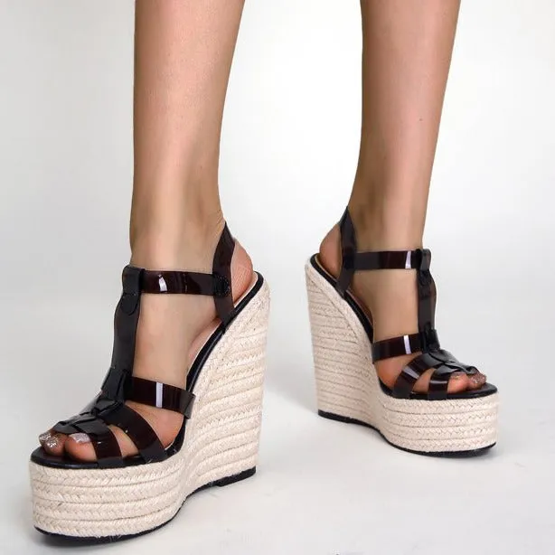 Transparent Strap Slope Heel Sandals