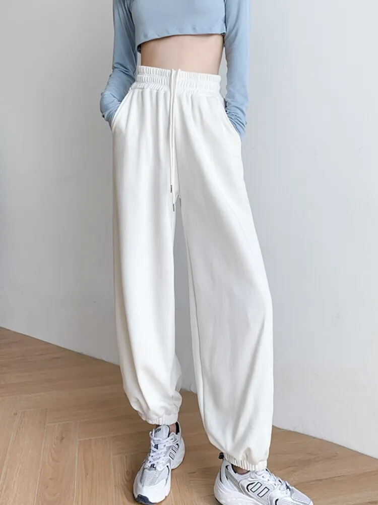 Wenkouban White Jogging Sweatpants Women Baggy Korean Style Joggers Sports Pants Harajuku Oversize Black Sweat Wide Trousers Female