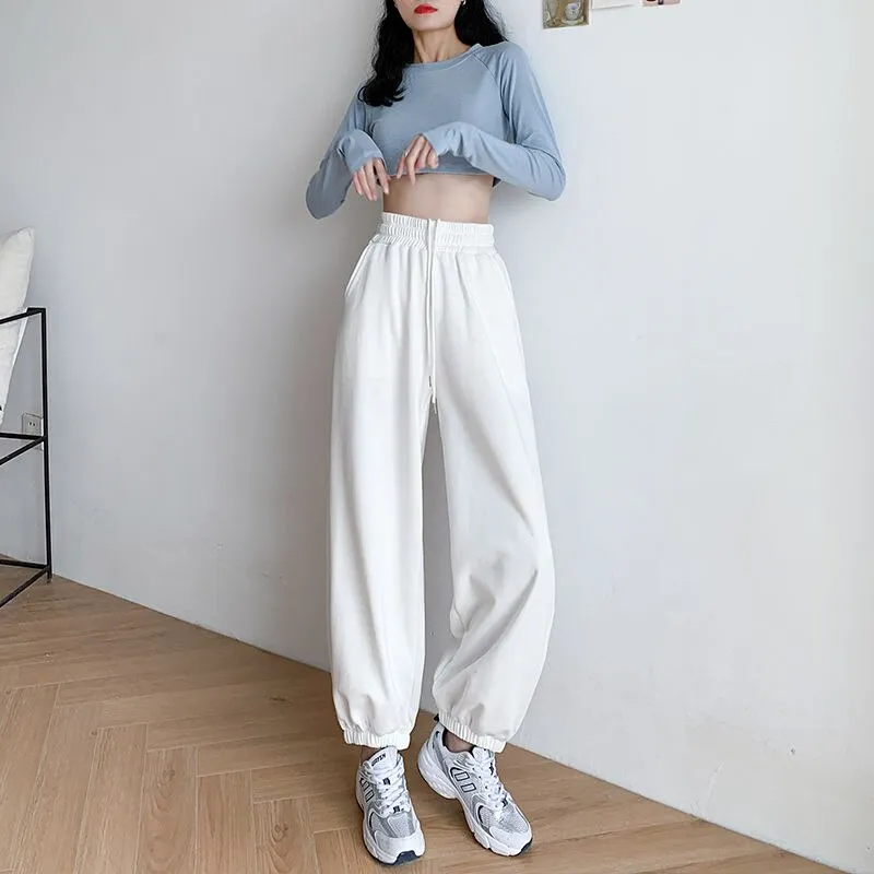 Wenkouban White Jogging Sweatpants Women Baggy Korean Style Joggers Sports Pants Harajuku Oversize Black Sweat Wide Trousers Female