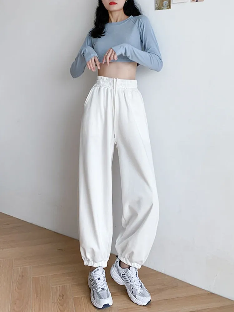 Wenkouban White Jogging Sweatpants Women Baggy Korean Style Joggers Sports Pants Harajuku Oversize Black Sweat Wide Trousers Female