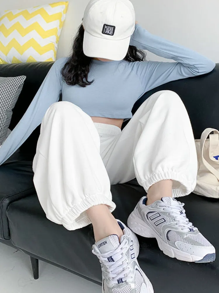 Wenkouban White Jogging Sweatpants Women Baggy Korean Style Joggers Sports Pants Harajuku Oversize Black Sweat Wide Trousers Female