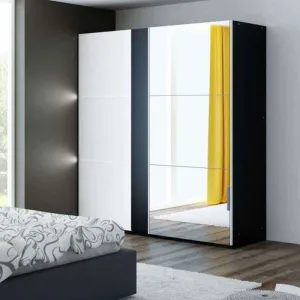 Wesley 200cm Sliding Door Wardrobe Black Mirror