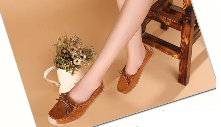 Women genuine leather shoes woman lace-up zapatos mujer suede leather lady moccasins spring woman loafers shoes