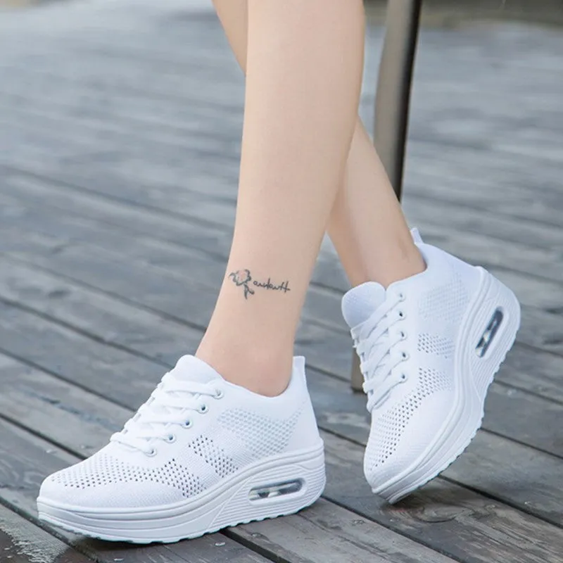 Women Platform Sneakers Lightweight Air Cushion Gym Fashion Shoes Breathable Walking Running Athletic Sport