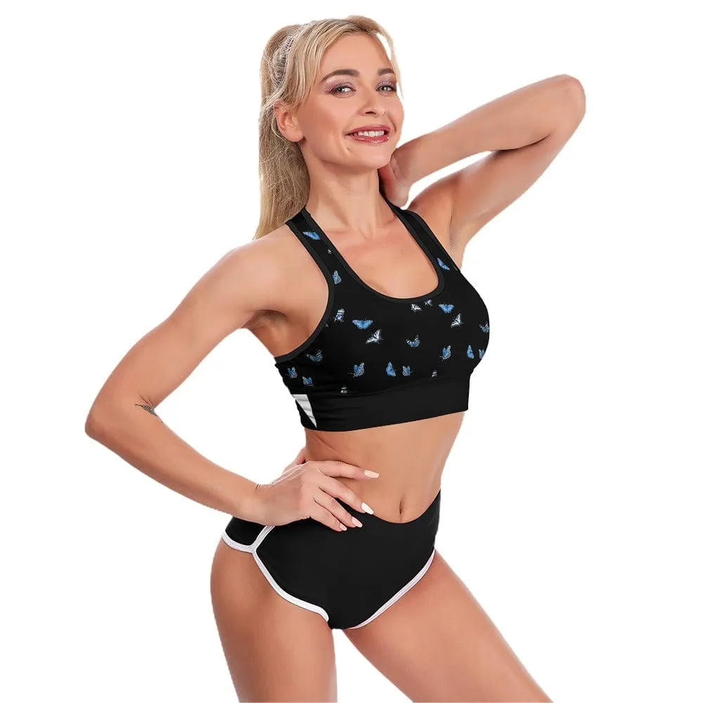 Women's Blue Butterflies Sports Bra