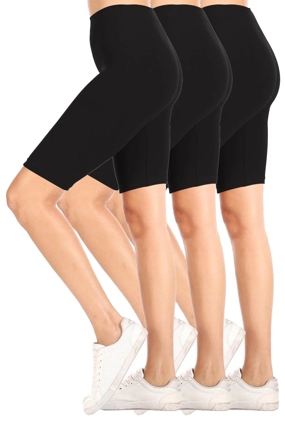 Women's Casual High Waist Stretch Basic  Mid Thigh Active Biker Shorts Pants (Pack of 3)