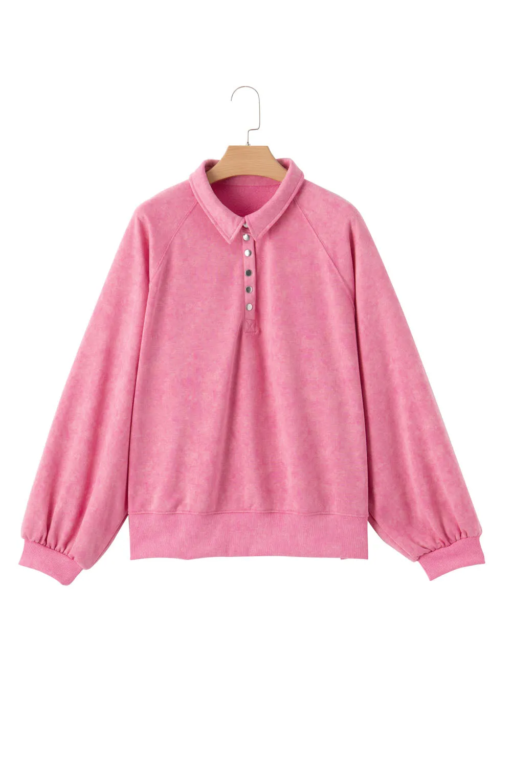 Womens Oversized Loose Lantern Sleeve Button Collar Pullover Sweatshirts Tops