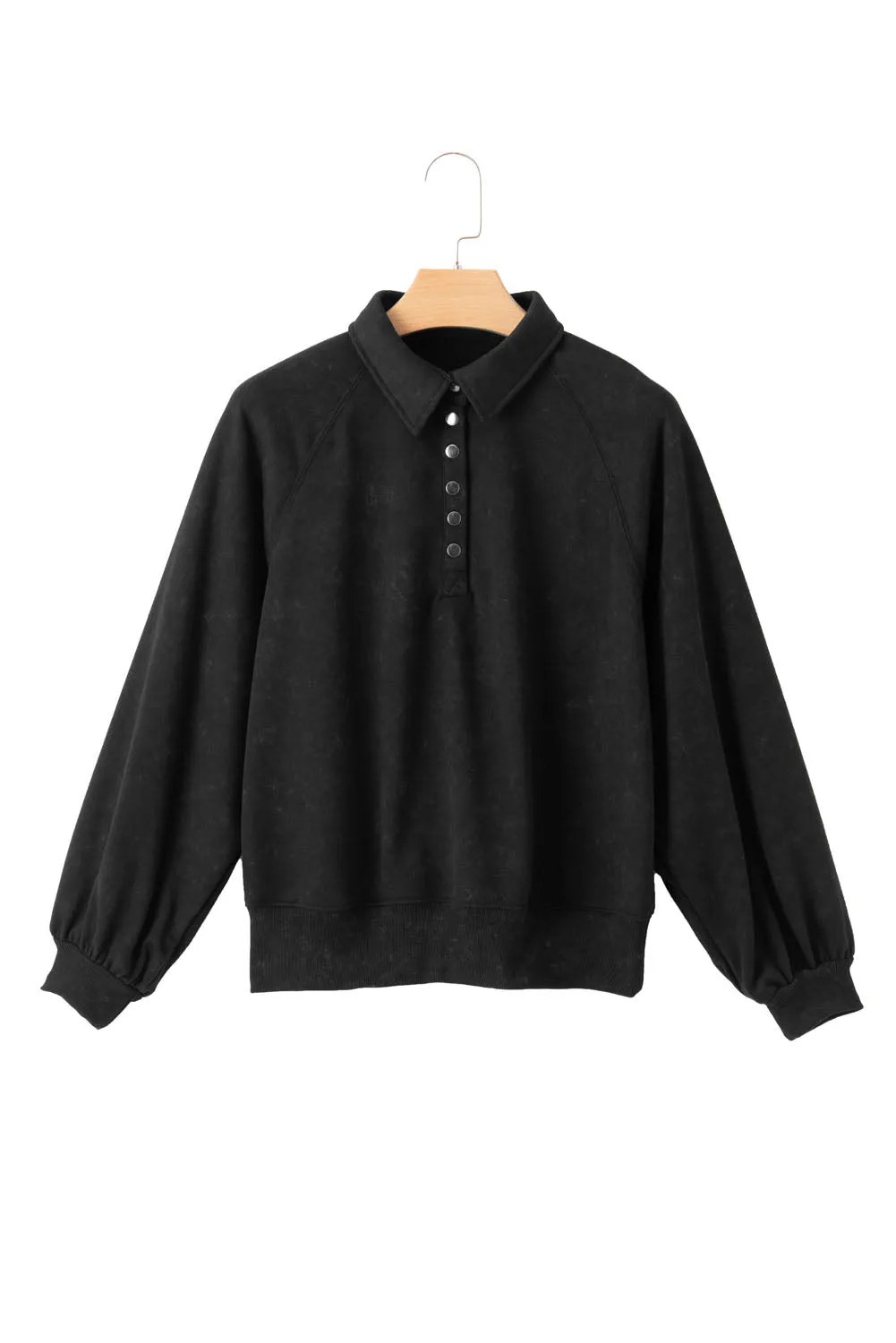 Womens Oversized Loose Lantern Sleeve Button Collar Pullover Sweatshirts Tops