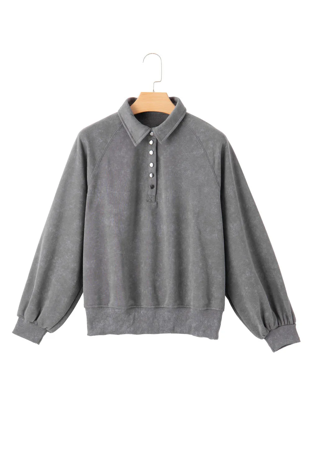 Womens Oversized Loose Lantern Sleeve Button Collar Pullover Sweatshirts Tops