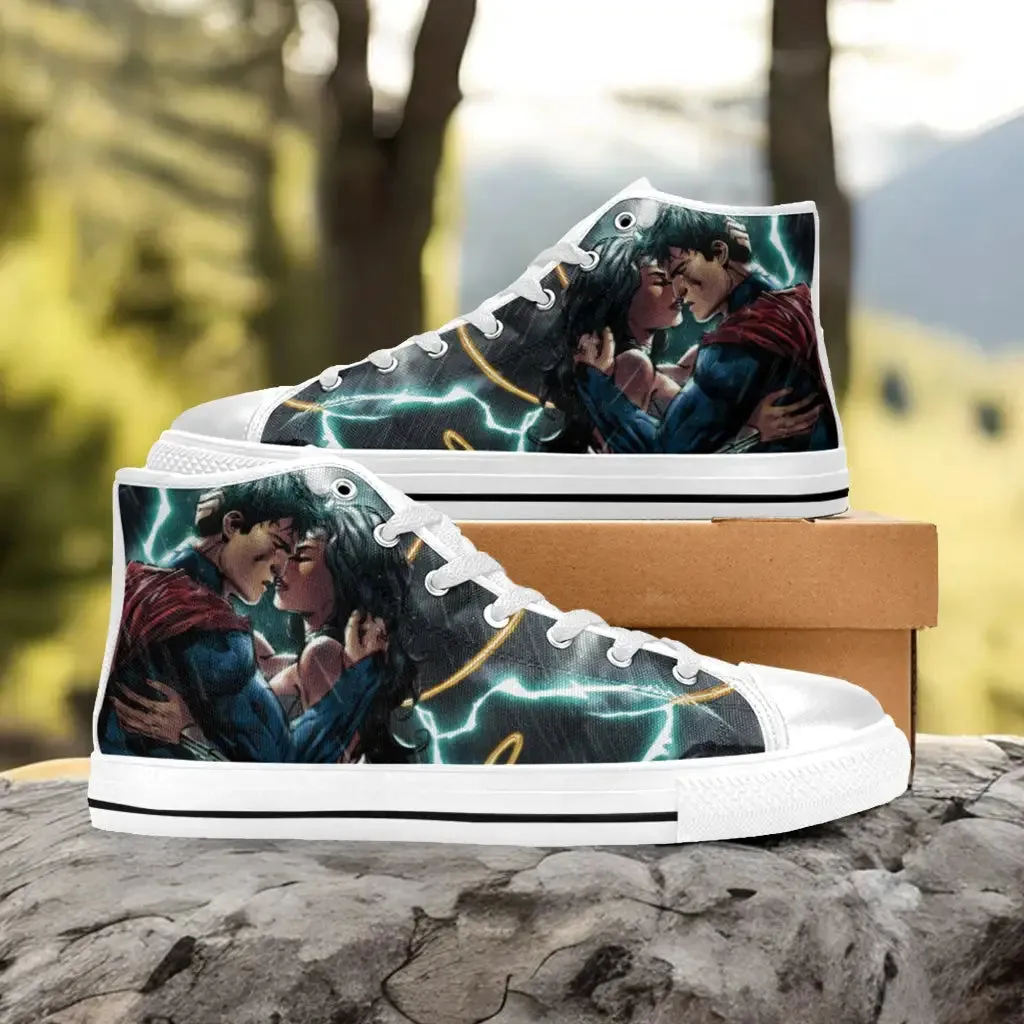 Wonder Women Kiss Superman Shoes High Top Sneakers for Kids and Adults