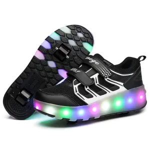 WS01 LED Light Ultra Light Mesh Surface Rechargeable Double Wheel Roller Skating Shoes Sport Shoes, Size : 43 (Black)